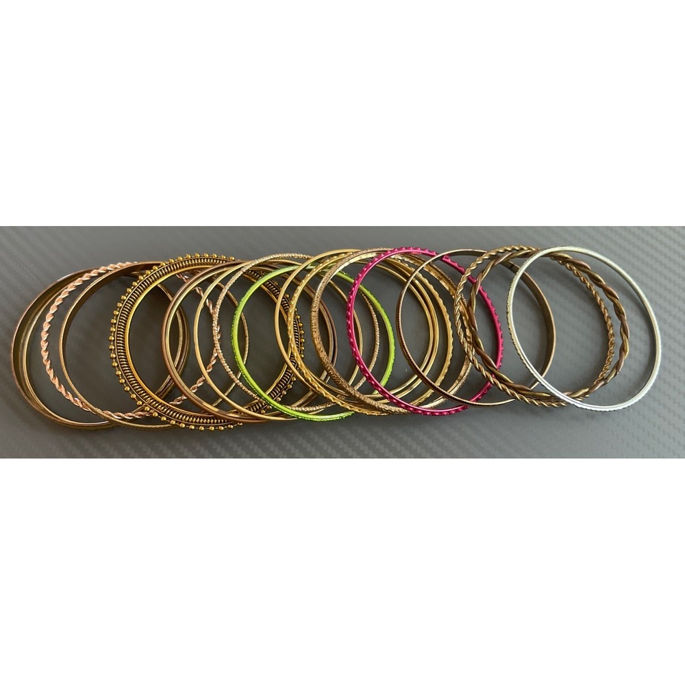 Vintage Bangle Bracelet Lot of 16 Multi-Color Tone Metal #2